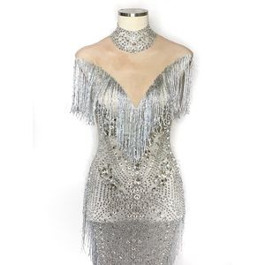 Silver Crystal Mesh Dress